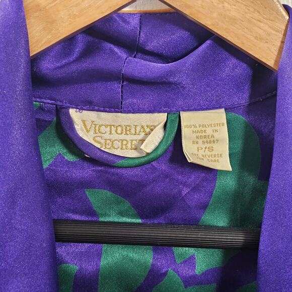 VTG 90s Victoria's Secret Gold Label Purple Green Floral Gold Piping Robe Sz P/S - Picture 3 of 5
